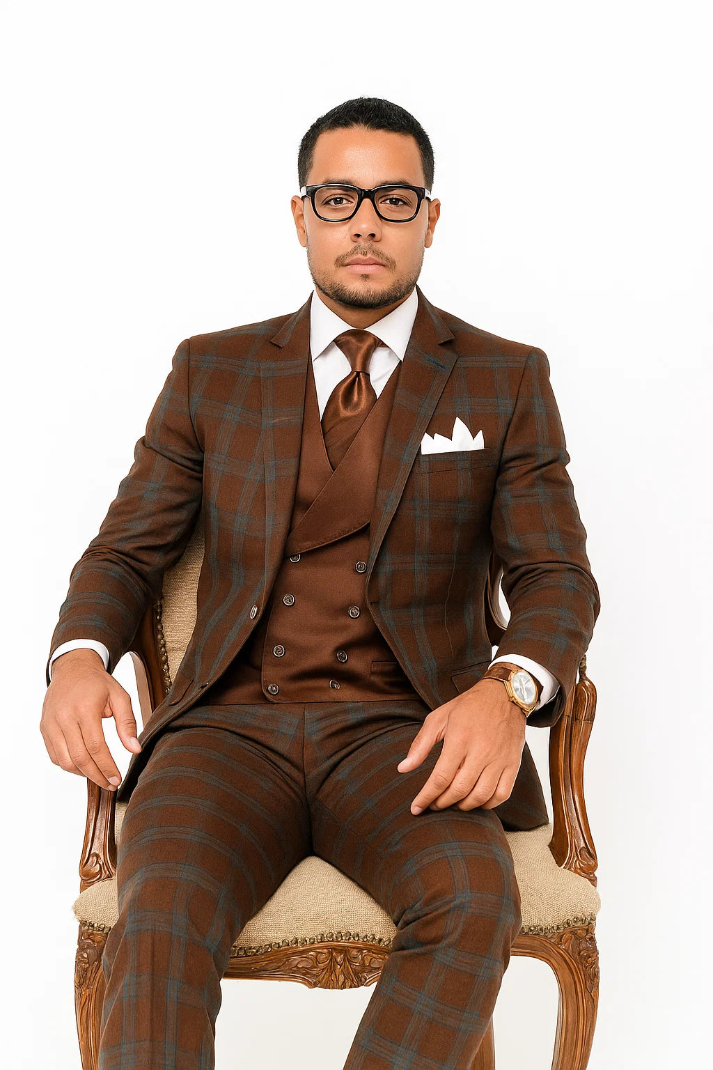 Rust Color Windowpane Pattern Suit