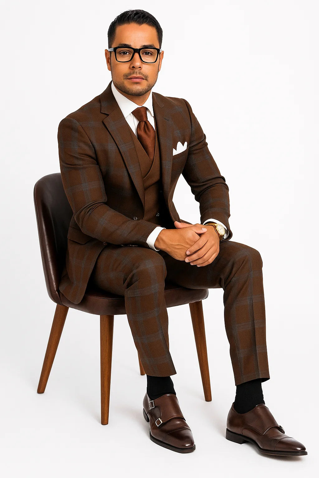 Rust Color Windowpane Pattern Suit