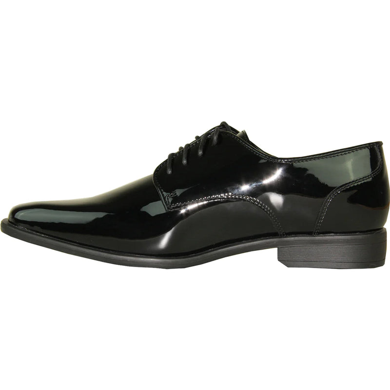 Bravo Mens Modern Pointy Square Toe Oxford Patent Tuxedo Shoe in Black