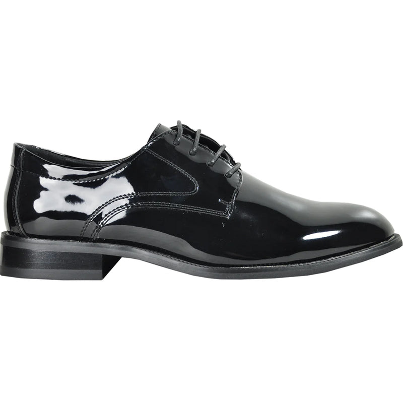 Bravo Mens Plain Round Toe Shiny Patent Tuxedo Shoe in Black