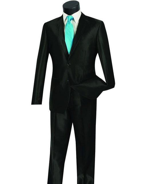 Mens Shiny Suits Mens Modern Fit Shiny Sharkskin Suit in Black
