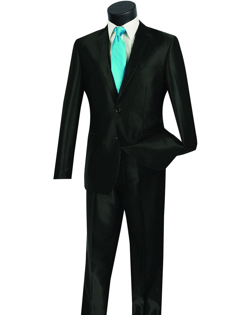 Flashy Suits Mens Modern Fit Shiny Sharkskin Suit in Black Alberto