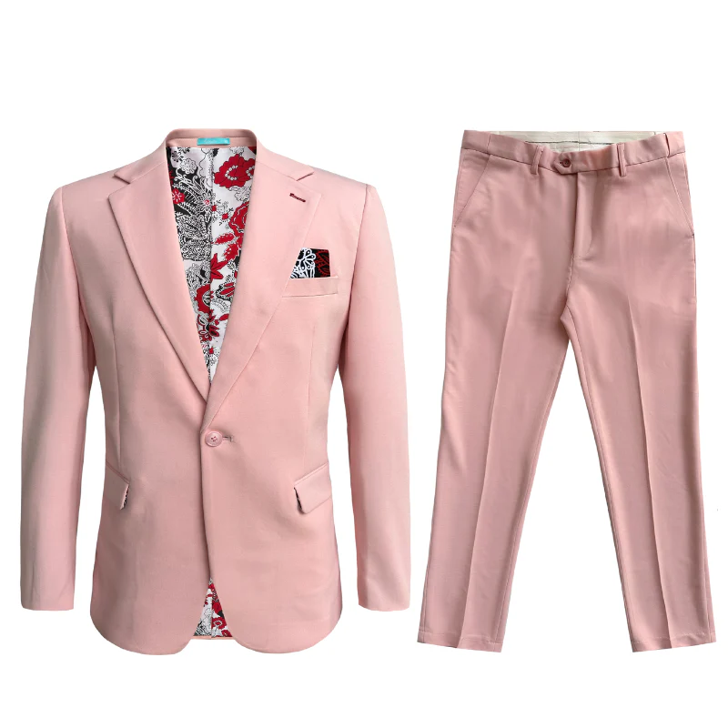 Cotton Suit - Summer Stretch Fabric - Mens Cotton-Stretch Fashion Suit Pink S9010
