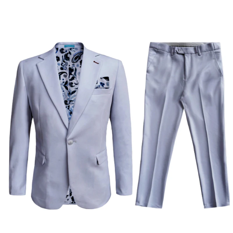 Cotton Suit - Summer Stretch Fabric - Mens Cotton-Stretch Fashion Suit Silver S9010