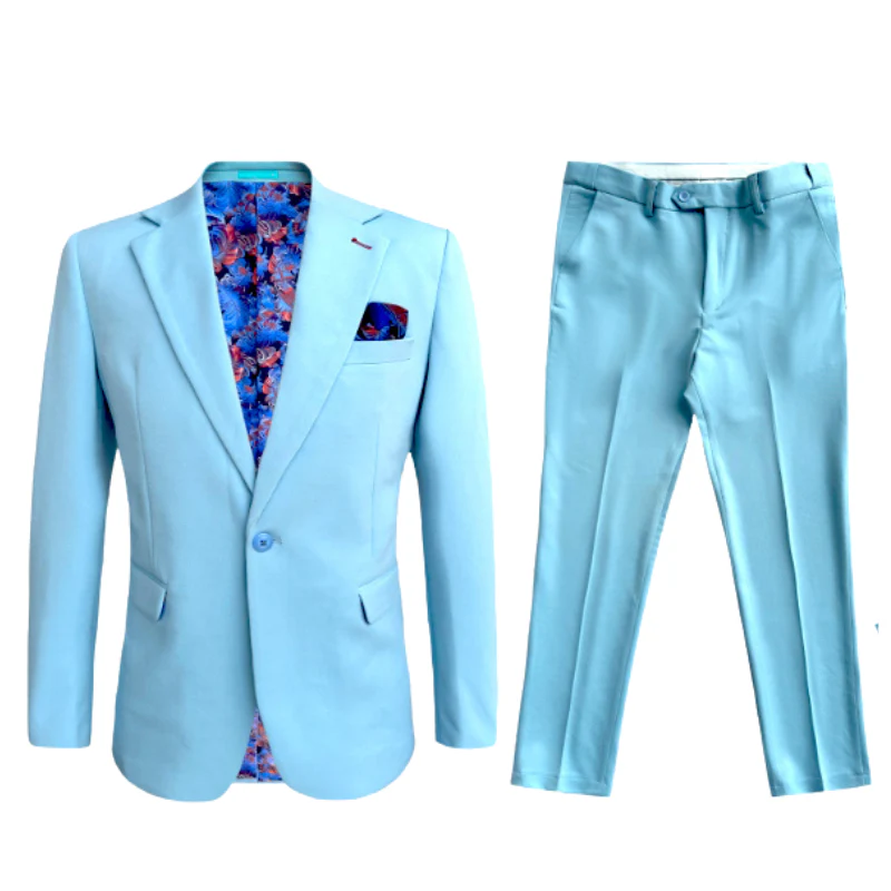 Cotton Suit - Summer Stretch Fabric - Mens Cotton-Stretch Fashion Suit Sky S9010