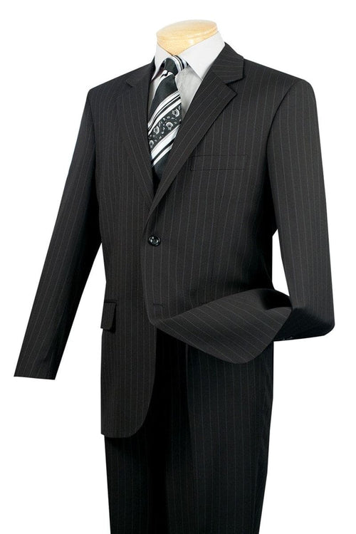 Mens Modern Fit 2 Button No Pleated Flat Front Pants Pinstripe Suit in Black