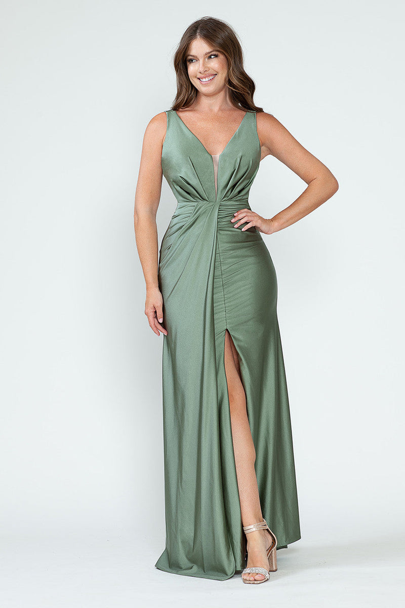 Bridesmaid Dress V-Neck Empire Bodice Ruched Prom Gown By Lenovia 5319-New Collection