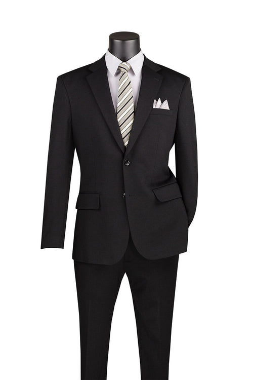 Slim Fit 2 Piece Suit Stretch Fabric Suit with Adjustable Waistband in Black