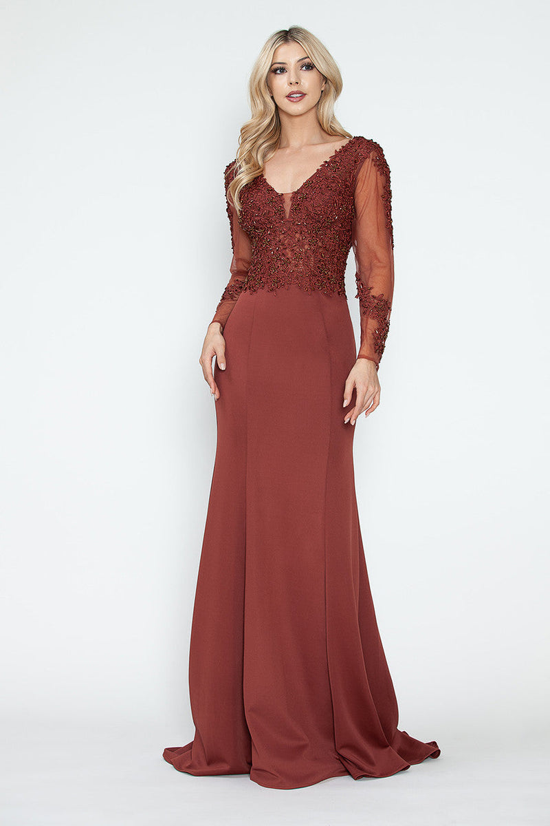 Long Sleeve Mother of the Bride Dress Beaded Evening Gown Lenovia 8323-New Collection