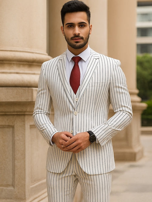 White pinstripe suit for men