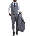 Stacy Adams - 3 Piece Suit Glen Plaid Hybrid Fit Notch Lapel in Grey with Adjustable Waistband