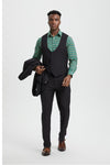 Mens Stacy Adams Suit - Stacy Adams Suit Men's Designer Suit - Black, One Button Peak Lapel Vest