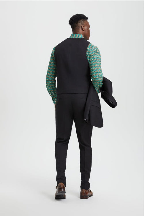 Mens Stacy Adams Suit - Stacy Adams Suit Men's Designer Suit - Black, One Button Peak Lapel Vest