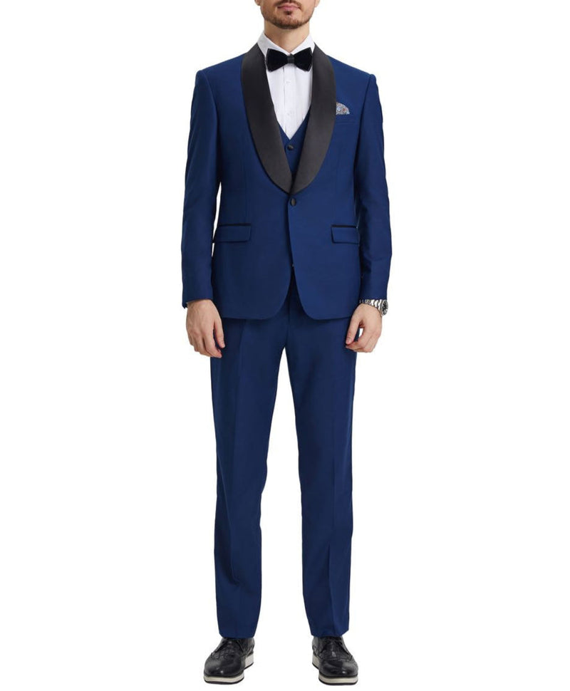 Stacy Adams - Indigo 3 Piece Hybrid Fit Tuxedo Satin Shawl Lapel