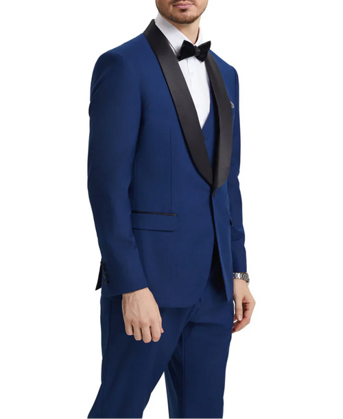 Stacy Adams - Indigo 3 Piece Hybrid Fit Tuxedo Satin Shawl Lapel