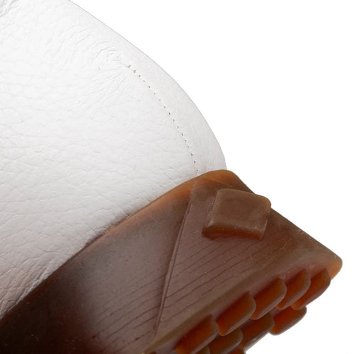 Men's Mezlan Gerardo sneakers: White deerskin upper with a smooth texture. Translucent brown rubber sole. Square heel accent integrated into the sole.