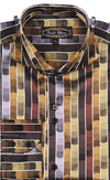 "Gold Men's Sports Shirt - Regular Fit with Fancy Tonal Stripe Pattern"