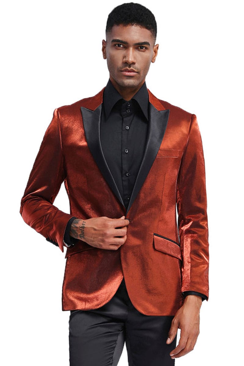 Rust Men's Slim Fit Satin Tuxedo Jacket for Prom 2025 & Wedding