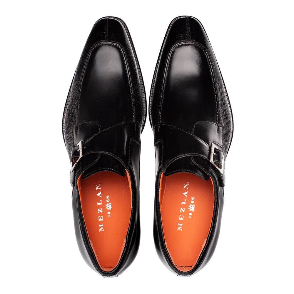 Pego Black Monk Strap Shoes by Mezlan – Deerskin & Shiny Calf Leather Dress Shoes Made in Spain