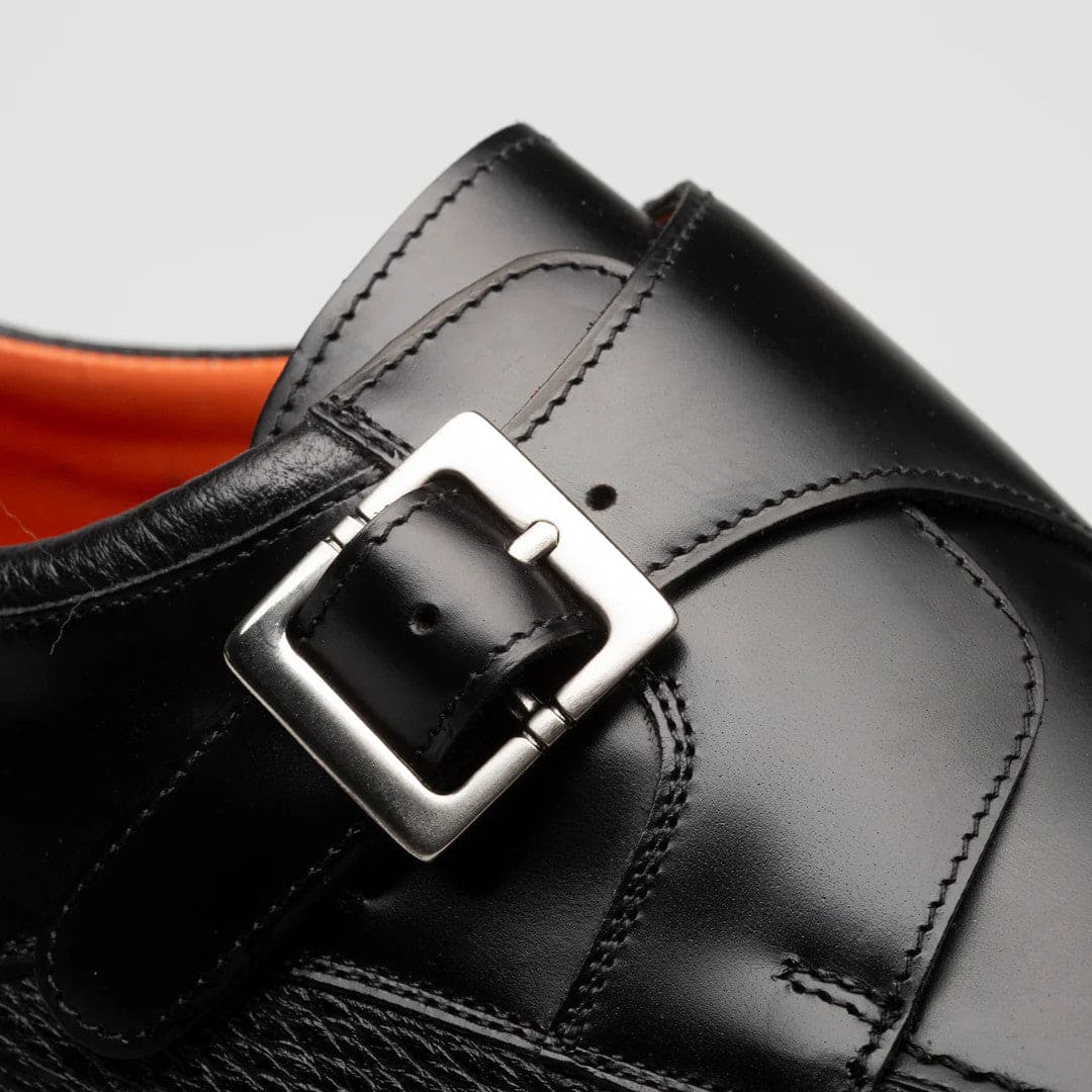 Pego Black Monk Strap Shoes by Mezlan – Deerskin & Shiny Calf Leather Dress Shoes Made in Spain