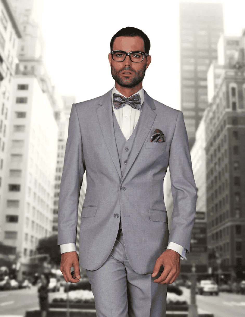 Mens 2 Button Modern Fit Vested Pick Stich Suit in Charcoal Grey