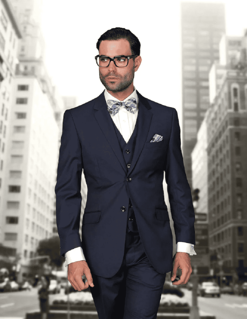 Men's Two Button Modern Fit Designer Vested Wool Suit in Copper Micro Plaid main image 1
