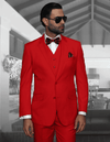 Mens 2 Button Modern Fit Vested Wool Suit Red