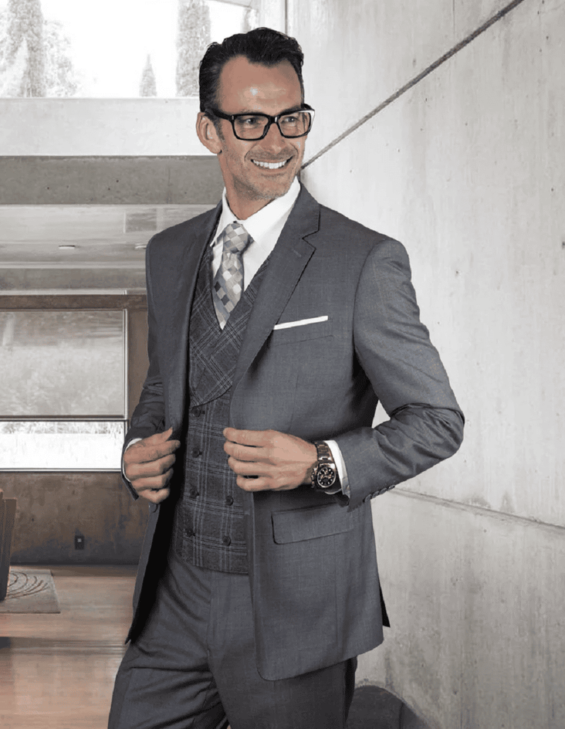 Mens 2 Button Wool Shawl Vest Grey Suit