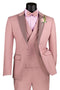 The men's summer slim fit peak lapel tuxedo suit by Alberto Nardoni features a light pink suit jacket with a darker pink peak lapel. The jacket has a double-breasted design with two rows of buttons and a left chest pocket.