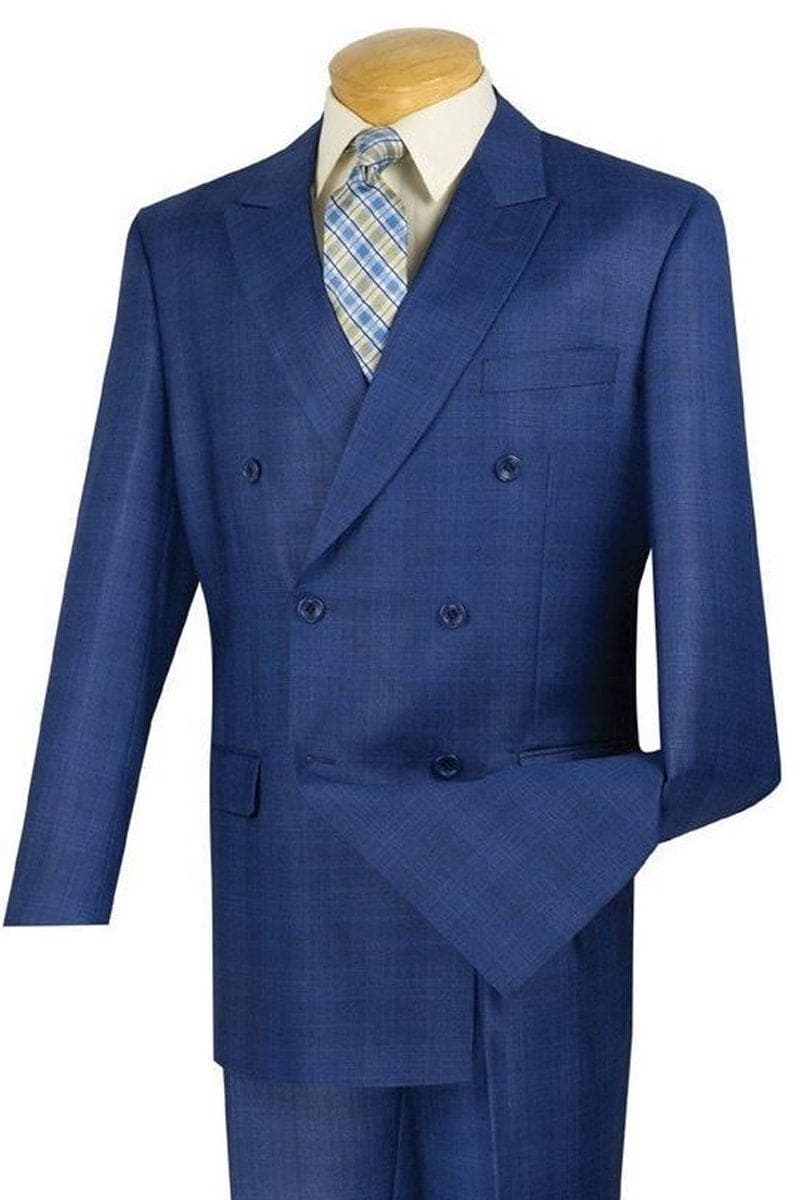Men's Dark Navy Blue Suit For Men Glen Plaid 2 Button Wool  Classic Fit Suit Flat Front Pants main image 0