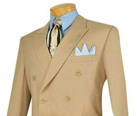 Ramses Collection - Beige Regular Fit Double Breasted 2 Piece Suit with Flexible Elastic Waistband