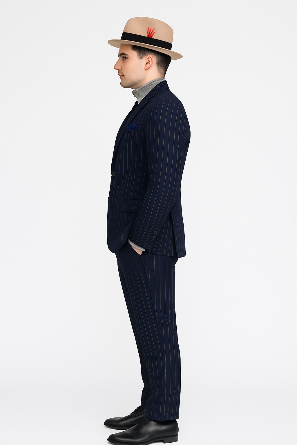 Suit And Turtleneck Combo - Turtleneck Prom Outfits - Prom Turtleneck Navy Suit