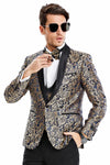 Mens One Button Vested Prom and Wedding Shawl Tuxedo in Blue and Gold