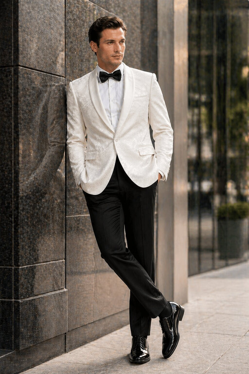 Ivory Dinner Jacket Blazer - Cream Paisley Wedding Tuxedo Jacket