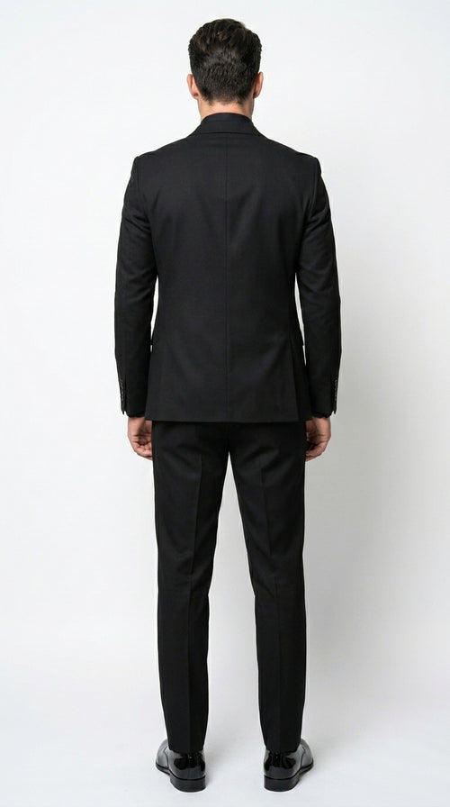 Men’s Black 3 Piece Suit with Double Breasted Vest, Formal Wedding Prom Business Dress Suit Set