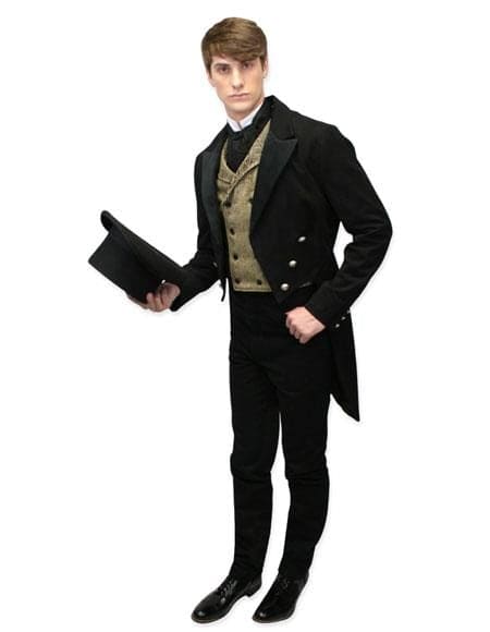 Mens High Fashion black with velvet trim regency Tailcoat