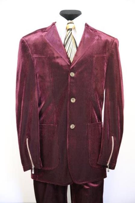 Men's Burgundy ~ Maroon Suit ~ Wine Zoot Suit Patch Pocket Burgundy Suit