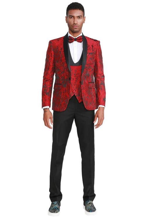 Mens Slim Fit One Button Shawl Lapel Prom Tuxedo in Red