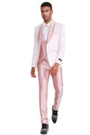 Mens One Button Prom and Wedding Tuxedo with Satin Vest and Pants in Pink