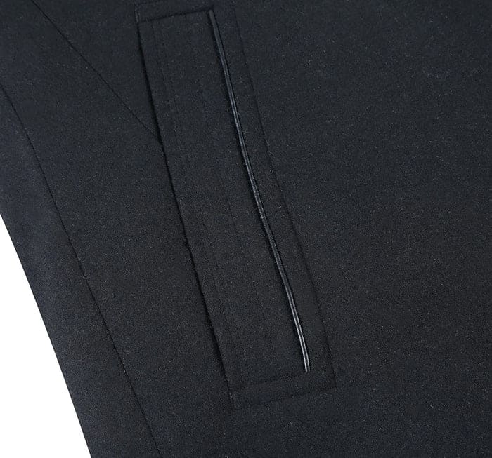 Mens Black Overcoat - Black Slim Fit Wool Blend Short Coat with Detachable Full Zipper