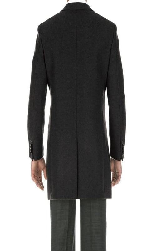 Mens Black Overcoat -Black Fall-Winter Essential Slim Fit Overcoat Wool Blend