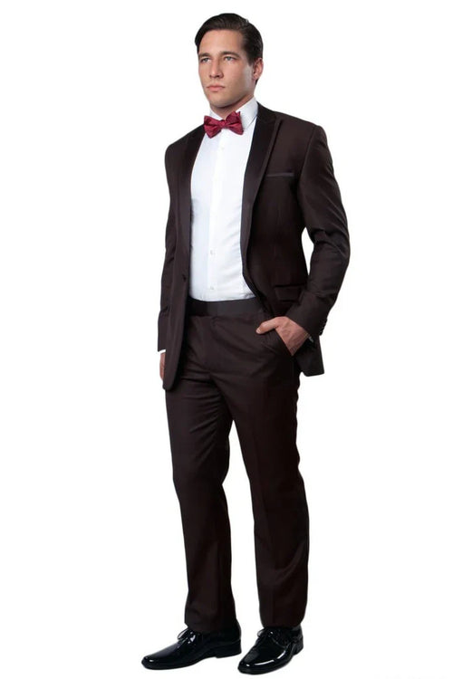 Western Suits For Wedding - Cowboy Suit With Trim Collar - Slim Fit Cut - Brown Fitted Pants