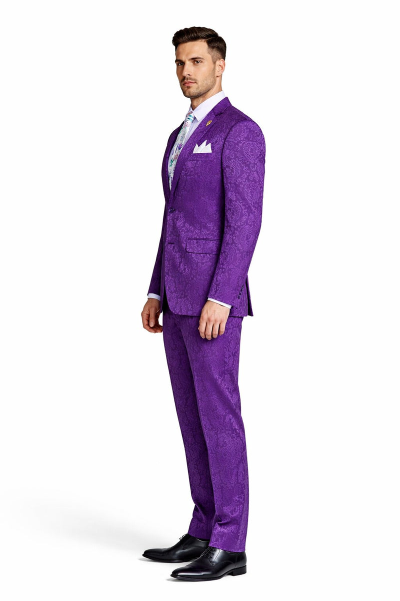 Mens Paisley Pattern Prom Suit – Grape Purple Slim Fit Formal Style