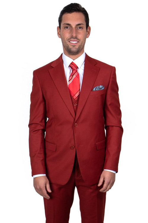 "Mens Stacy Adams Suit - Stacy Adams Suit Men's Two Button Vested Basic Suit in Brick"