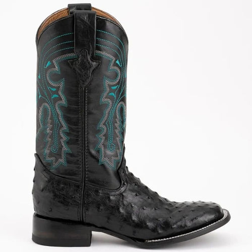 Ferinni Boot - Mens Dress Cowboy Boot - Ferrini Men's Colt Full Quill Ostrich Square Toe Boots Handcrafted - Black