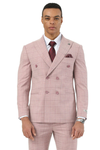 Mens Stacy Adams Double Breasted Summer Suit in Pink Windowpane Plaid