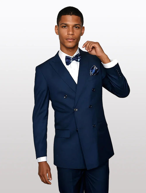 Statement Men's Sapphire Blue 100% Wool Double Breasted Suits