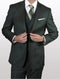 Men's solid hunter green tailored fit vested suit made of 100% wool features a two-button closure, notch lapels, and a three-piece design including a vest. The suit has a smooth texture with a crisp, polished finish.