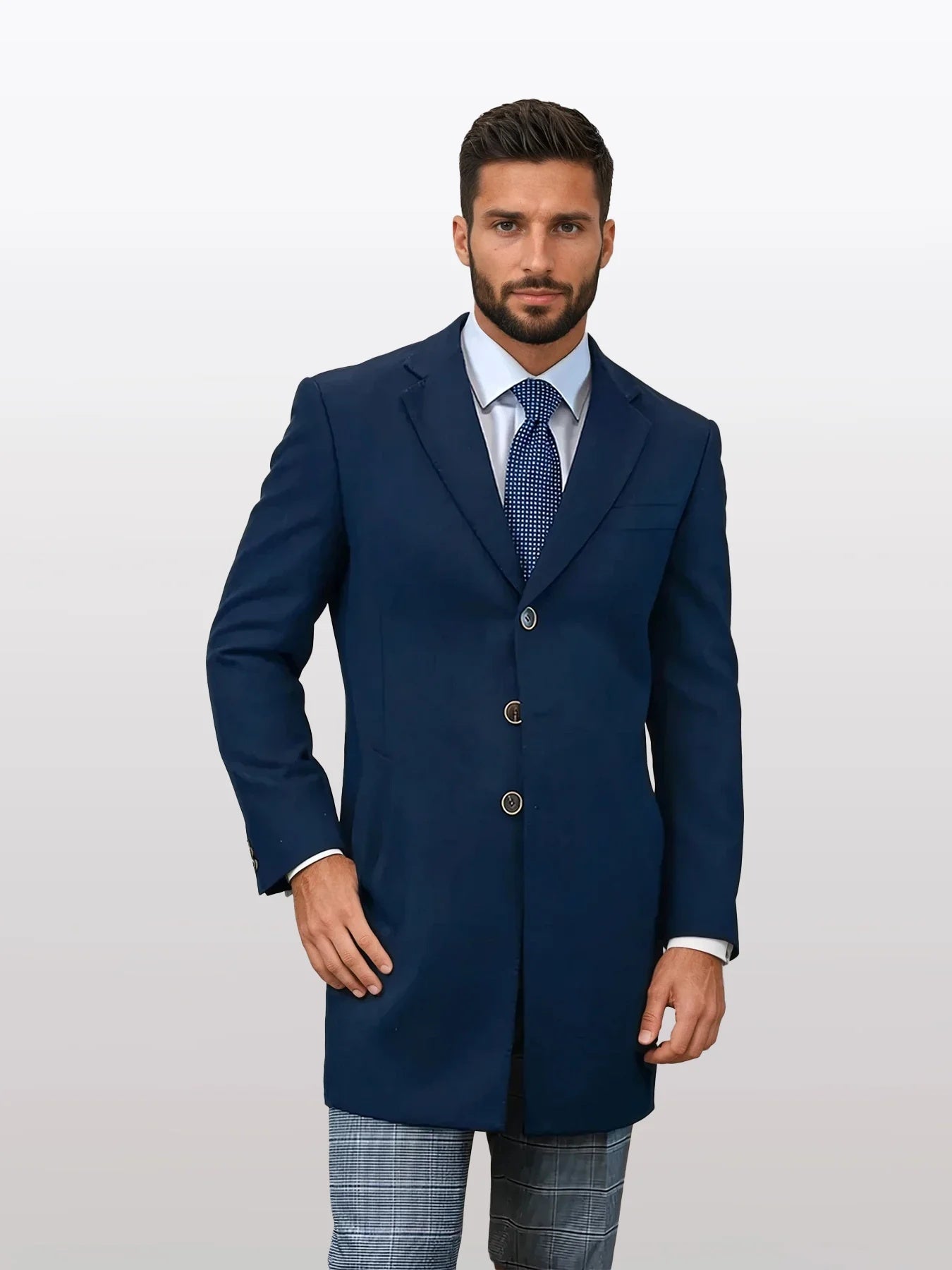 Statement Men's Solid Navy 100% Wool Over Coat