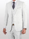 Men's white slim fit vested suit made of 100% wool features a textured fabric. The suit includes a single-breasted blazer with notch lapels and a three-button vest, complemented by flat front trousers.